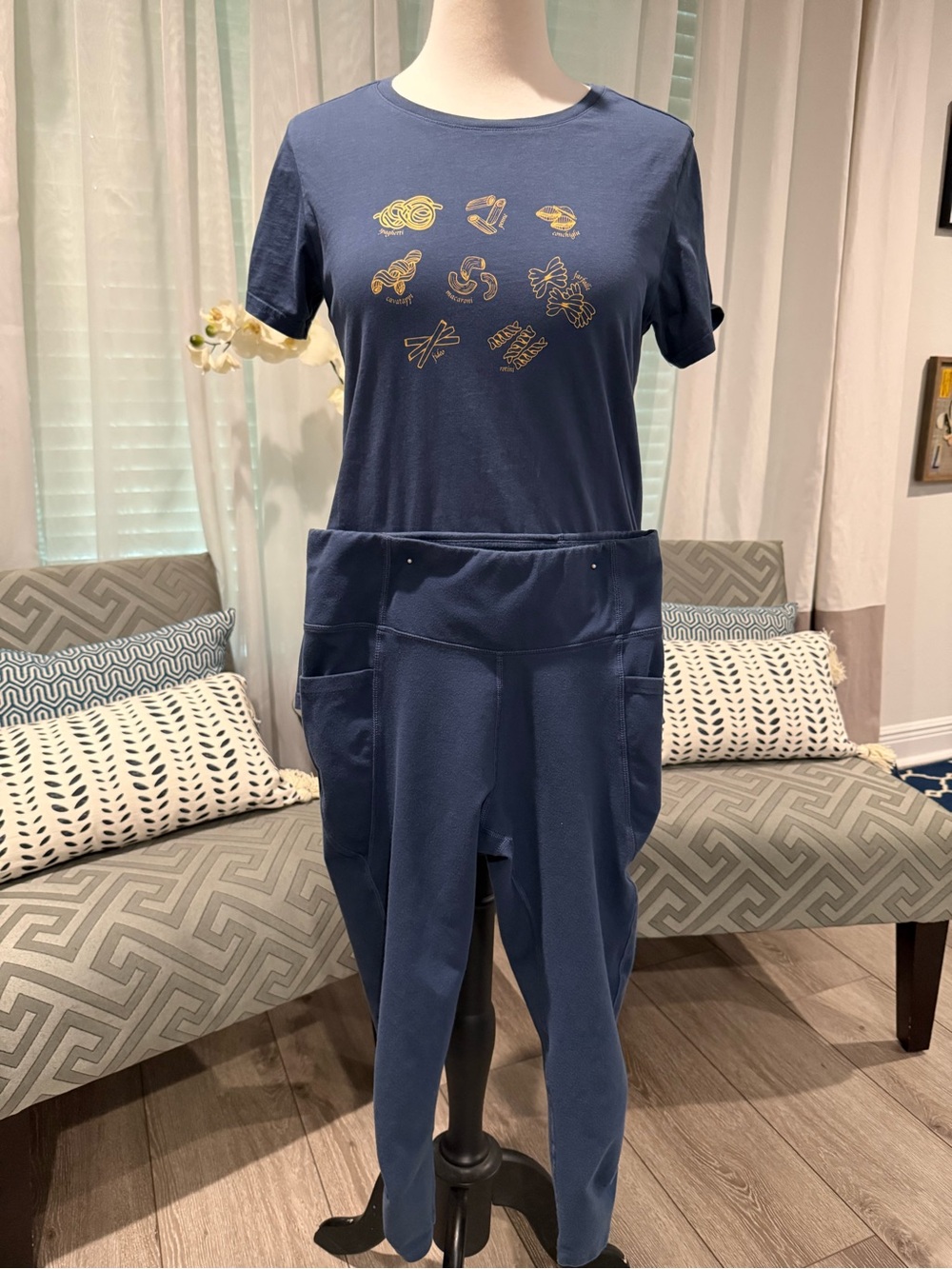 Lot Pact Blue Short Sleeve Tee, Organic Cotton, Matching Leggings, medium